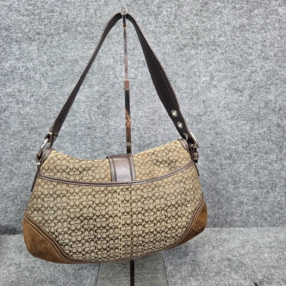 Coach F10926 Vintage Soho BROWN Leather & Signature C Canvas Shoulder‎ Bag y2K